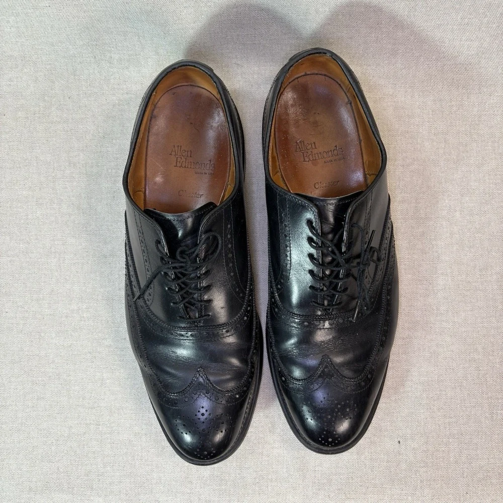 Allen Edmonds Leather Chester Wing Tip Black Oxford Dress Shoe Mens Size 11 D